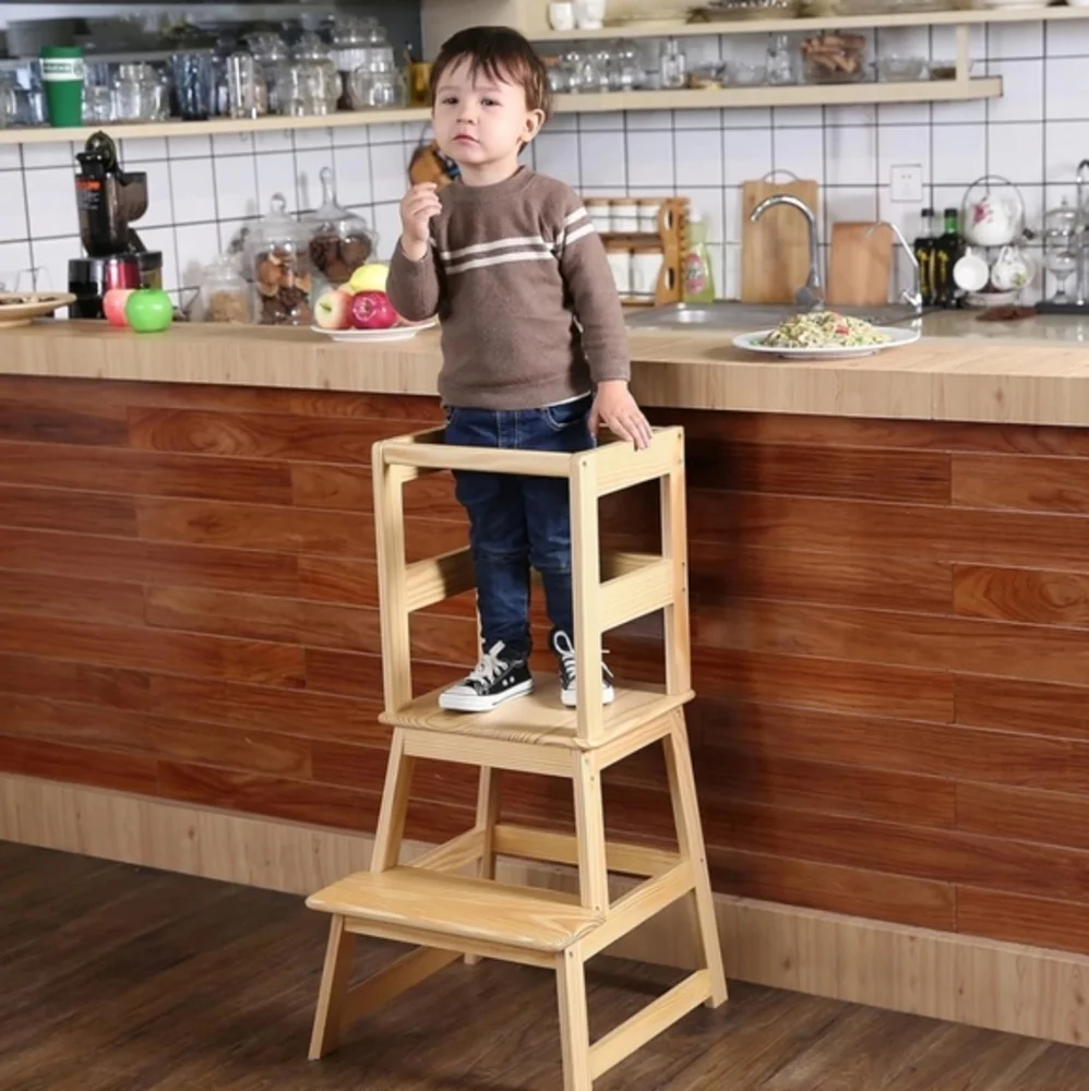 Kitchen Step Stool with Safety Rail Toddlers Learning Stool Standing‎ Tower Kids